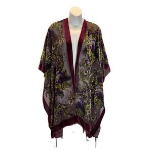 Origami by‎ vivien Kimono cardigan OS Burnout lace floral Duster Black Wimsigoth